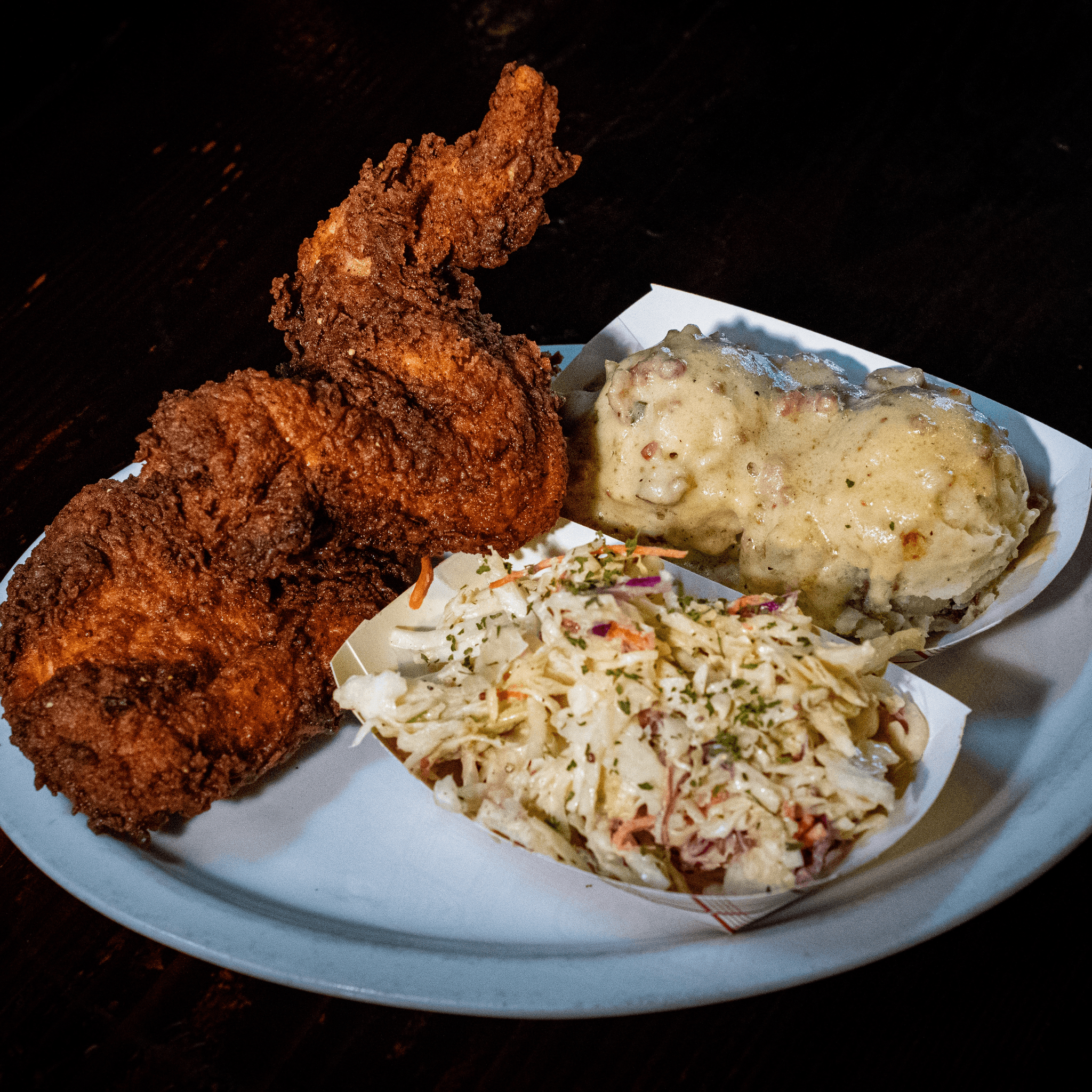 White fried chicken plate.