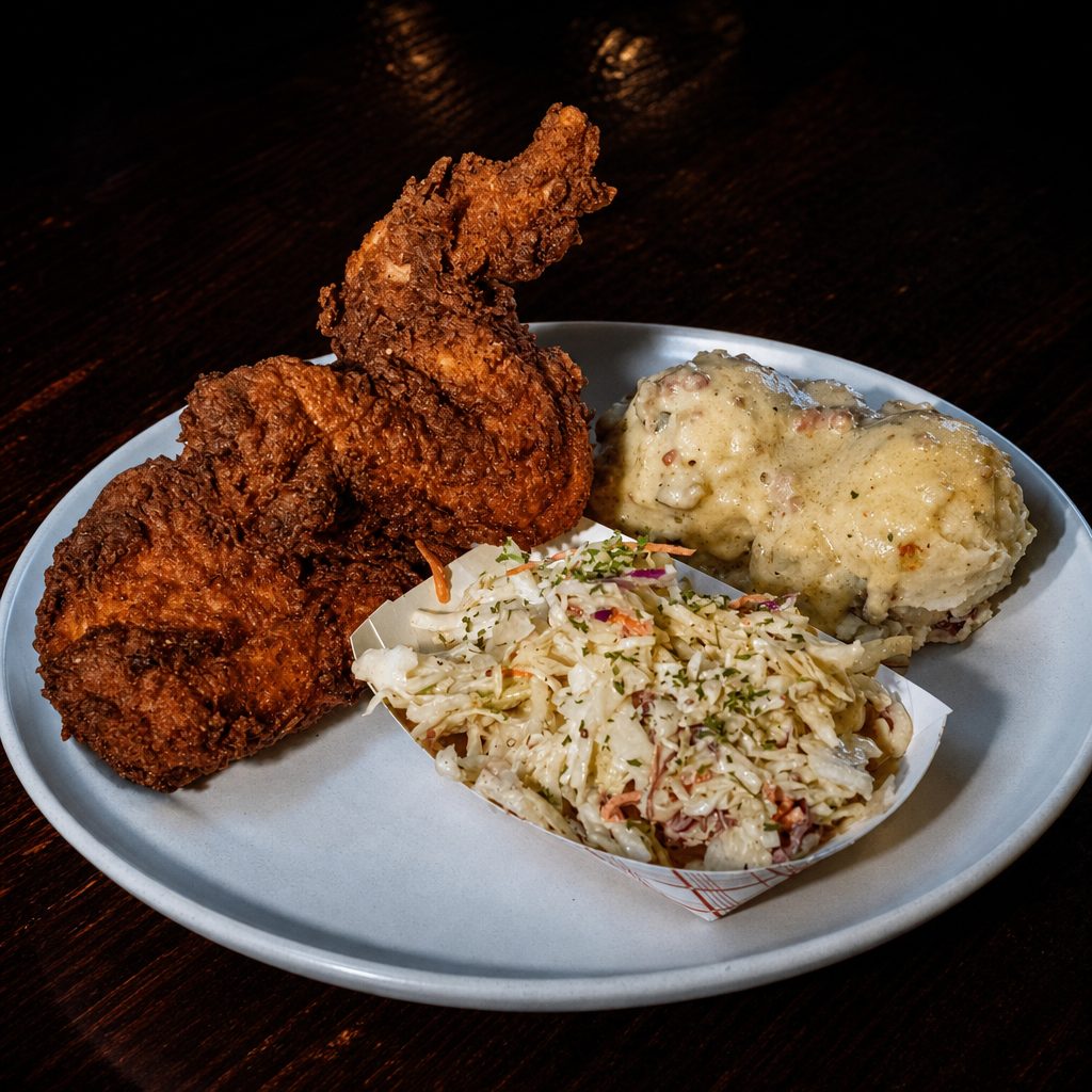 White fried chicken plate.