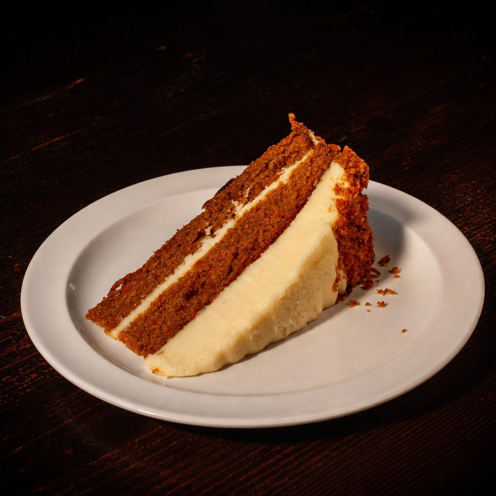 Four layer carrot cake slice.