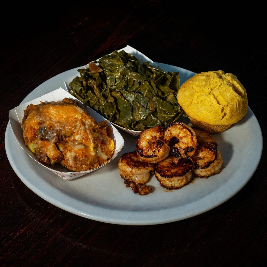 Blackened shrimp plate.