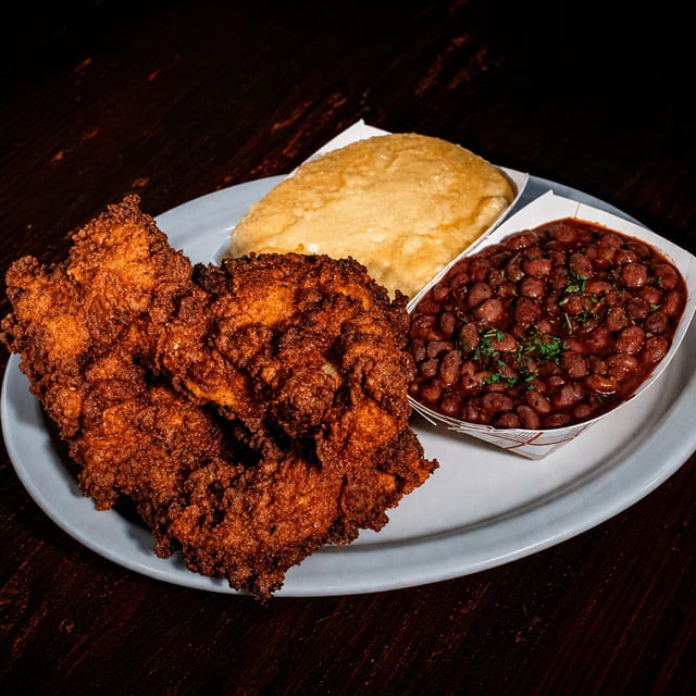 Dark fried chicken plate.