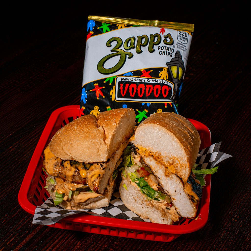 Blackened chicken po boy.