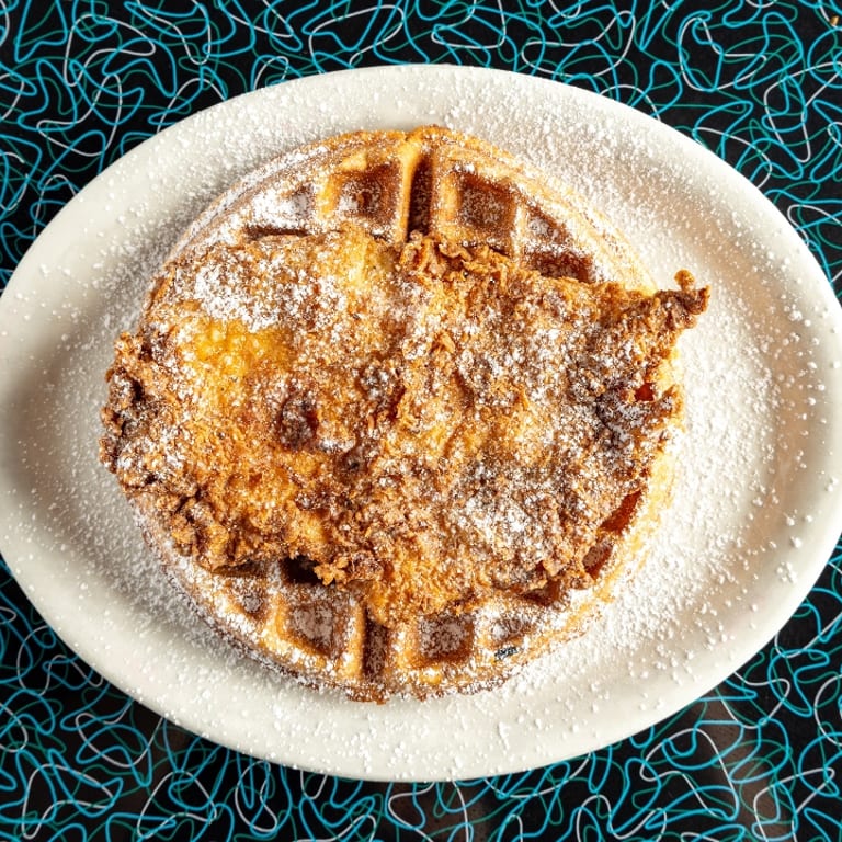 Savor our chicken and waffles
